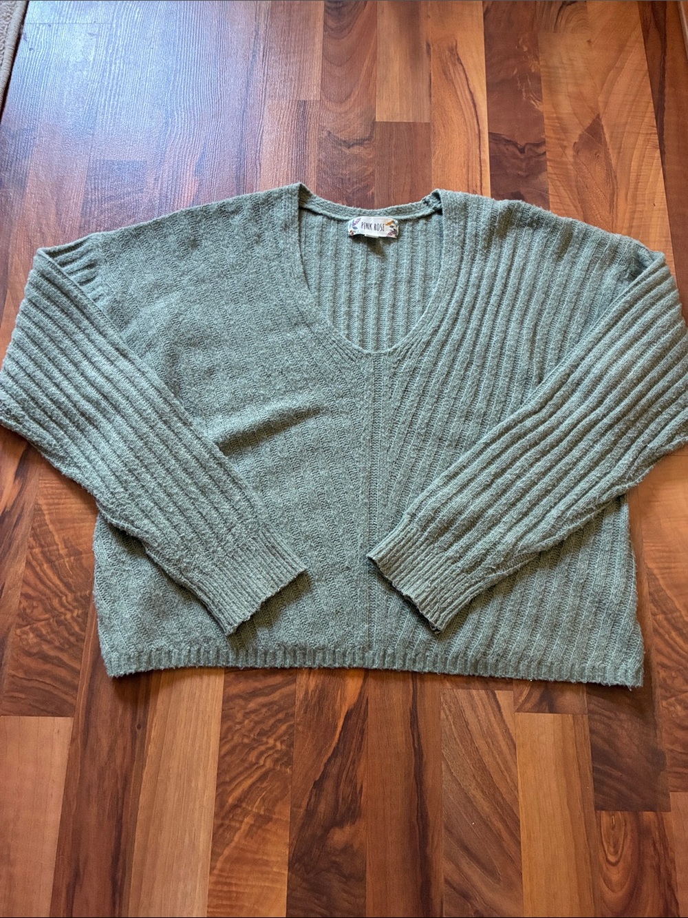 Free People Light Sage Ribbed V-Neck Sweater